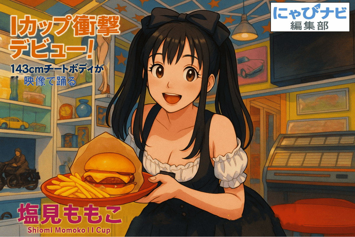 現役アイドル・塩見ももこの初グラビア作品『I.D 塩見ももこ』を紹介する横長バナー。小柄な体とIカップバストのギャップが際立つ構成。