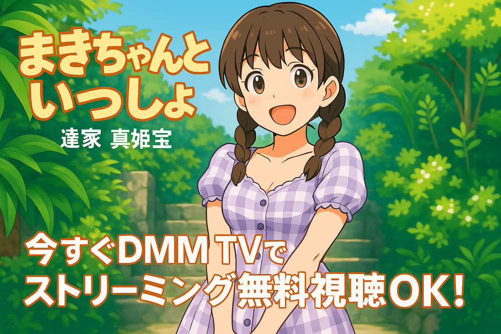 達家真姫宝が出演するイメージビデオ「まきちゃんといっしょ」をDMM TVで無料視聴するチャンスをアピールするバナー用イメージ