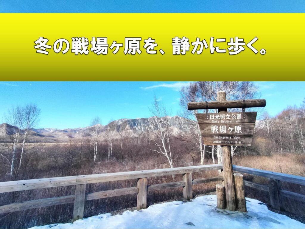 冬の戦場ヶ原を、静かに歩くイラスト